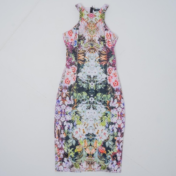Zara Dresses & Skirts - Zara Mirror Print Floral Racerback Pencil Dress XS